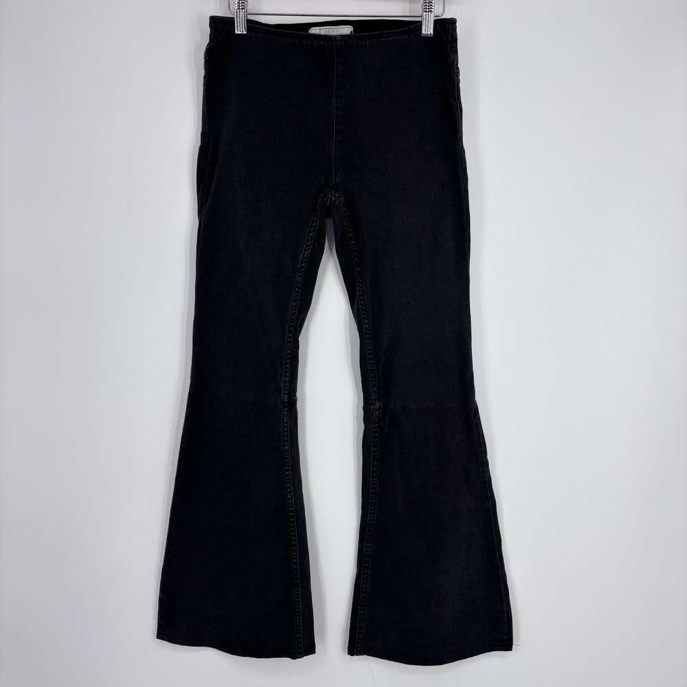 Free People Penny Pull On Flare Jeans Womens 27R Black Stretch Bell Bottoms Boho